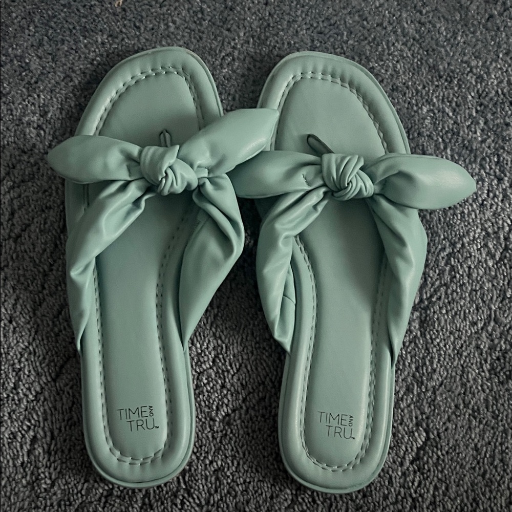 Time and Tru Women's Mint Knotted Slide Sandals
